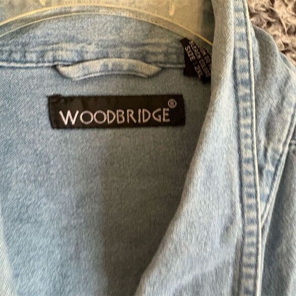 Woodbridge Men's 2XL Blue Denim Button-Up Shirt Koinonia Embroidery - Picture 3 of 6
